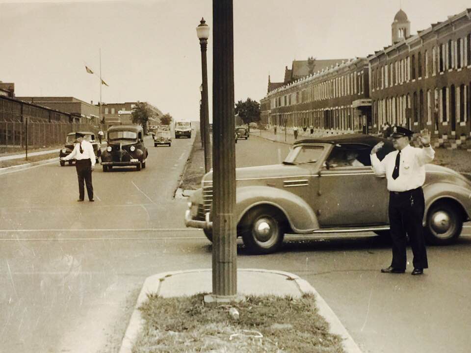 Officers Cochran and Moran at the corner of Katherine and Wilkins Ave SW Dist RC No 72 on 8 4 1949