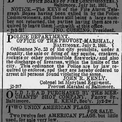 3 July 1861 Baltimore Sun article